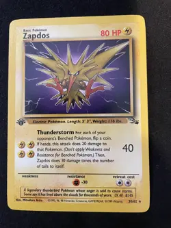 Pokemon Card Zapdos 30/62 Fossil 1st Edition Non Holo - LP - Image 1