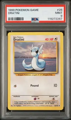 PSA 9 - Dratini 26/102 Base Set Uncommon Pokemon TCG 1999 Unlimited - Image 1