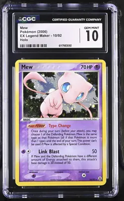 CGC 10 GEM MINT Mew 2006 EX Legend Maker 10/92 Holo SWIRL Pokemon Card - Image 1