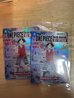 One Piece Card Game Monkey D. Luffy US Voyage Promo Sealed College Basketball - Image 1