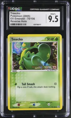 CGC 9.5 MINT+ Treecko 2005 EX Emerald 70/106 Reverse Holo STAMPED Pokemon Card - Image 1