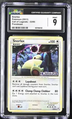 CGC 9 MINT Snorlax 2011 Call of Legends 33/95 Prerelease Pokemon Card - Image 1