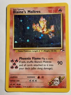 Blaine's Moltres Holo Gym Heroes 001/132 LP Pokemon Card - Image 1