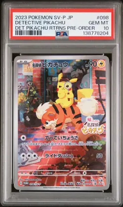 2023 POKEMON JPN SV-P PROMO #098 DETECTIVE PIKACHU PSA 10 - Image 1