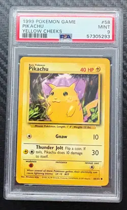 1999 Pokemon Base Set Yellow Cheeks #58 Pikachu PSA 9 - Image 1