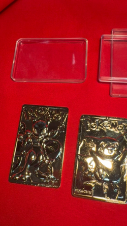 2 Vintage Pokemon Burger King 23K Gold Cards Pikachu / Mewtwo w/1 display Ball - Image 2