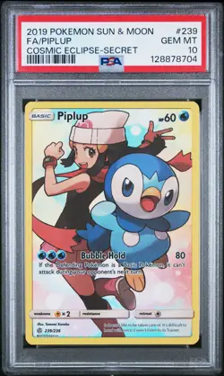 2019 POKEMON SUN & MOON COSMIC ECLIPSE SECRET #239 FULL ART/PIPLUP PSA 10 - Image 1