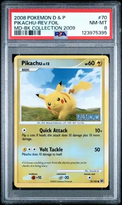 2008 POKEMON DIAMOND & PEARL MAJESTIC DAWN #70 PIKACHU-REVERSE FOIL PSA 8 - Image 1