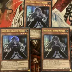 YUGIOH GHOST BELLE & HAUNTED MANSION RA01-EN011 ULTRA RARE x3 PLAYSET NM - Image 1