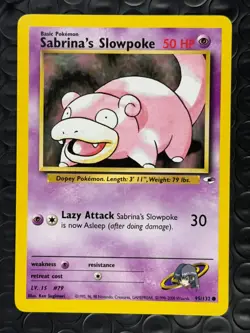 Sabrina's Slowpoke 95/132 Gym Heroes Series Common Basic Pokemon Card 2000 NM - Image 1