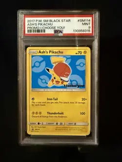 Pokemon TCG Ash's Pikachu SM114 SM Promo Regular PSA 9 2017 - Image 1