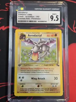 CGC 9.5 Pokemon Card: 1st Edition Aerodactyl Cosmos Holo Prerelease 1/62 - Image 1