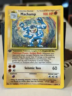 1999 Pokemon TCG Machamp Holo Rare Base Set 8/102 First Edition - Image 1
