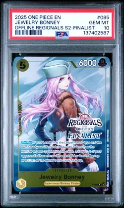 2025 ONE PIECE OFFLINE REGIONALS FINALIST #085 JEWELRY BONNEY PROMO PSA 10 - Image 1