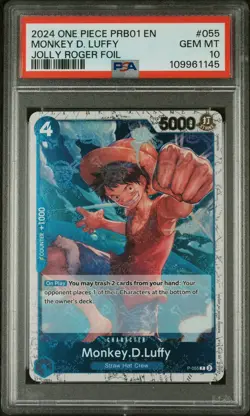 Monkey D. Luffy 2024 One Piece PRB01 - Jolly Roger Foil - #055 PSA 10 - Image 2