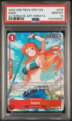2022 ONE PIECE OP01-ROMANCE DAWN ALTERNATE ART-ERRATA #016 NAMI PSA 10 - Image 1