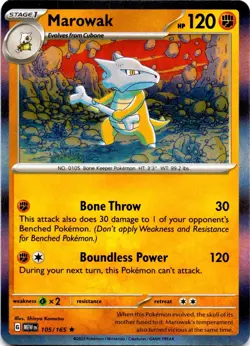 Pokemon TCG Marowak Scarlet & Violet-151 105/165 Holo Holo Rare(NOT REVERSE) - Image 1