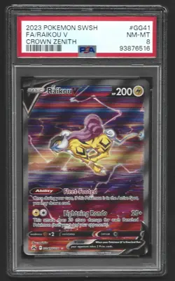 Pokemon Raikou V GG41/GG70 Full Art Ultra Rare Crown Zenith PSA 8 NM-MT - Image 1