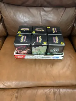POKEMON 2025 STACKING TIN LOT X6 W/ DISPLAY 18 BOOSTER PACKS NEW FACTORY SEALED! - Image 1