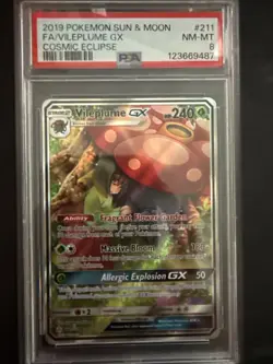 Pokemon TCG Vileplume GX Full Art Holo Card 211/236 Sm-Cosmic Eclipse PSA 8 - Image 1