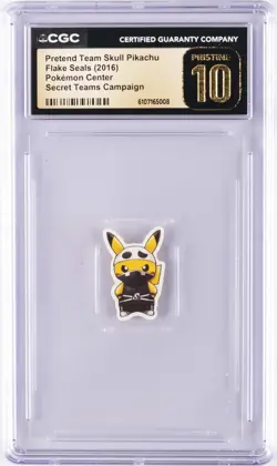 2016 POKEMON CENTER FLAKE SEALS PRETEND TEAM SKULL PIKACHU CGC 10 PERFECT - Image 1