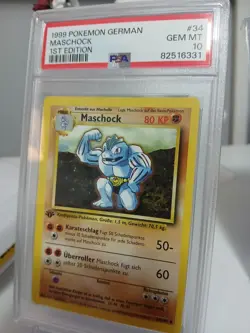 Rare Pokemon Maschock Machock 1999 1st Edition German card #34 Gem mt 10 - Image 1