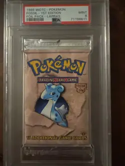 PSA 9 Mint Pokemon 1st Edition Fossil Lapras Booster Pack - Image 1