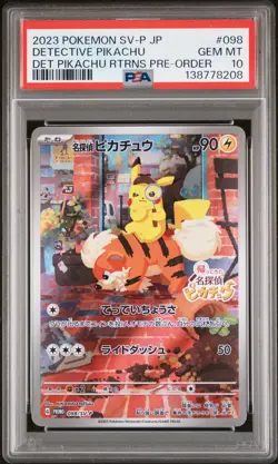 2023 POKEMON JPN SV-P PROMO #098 DETECTIVE PIKACHU PSA 10 - Image 1