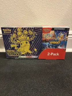 2025 Pokemon TCG Costco Surging Sparks ETB & Booster Bundle 2 Pack *IN HAND* - Image 1