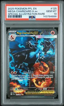2025 POKEMON PFL EN-PHANTASMAL FLAMES #125 MEGA CHARIZARD X EX PSA 10 - Image 1