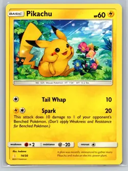 Pikachu 14/30 SM Trainer Kit Pokemon TCG Electric Type Basic Mouse Common Card - Image 1