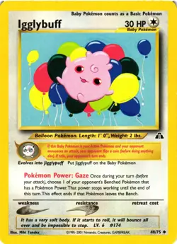 Pokemon TCG Igglybuff Neo Discovery Card 40/75 Unlimited VLP - Image 1