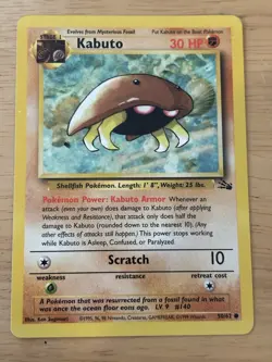Pokemon TCG Kabuto Fossil 50/62 Common Stage 1 30 HP Regular English 1999 - Image 1