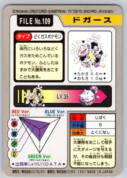 LP Koffing File No. 109 Carddass Japanese Pokemon Pocket Monsters 1997 Vintage - Image 2