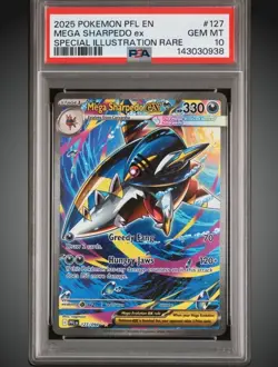 2025 POKEMON PFL EN-PHANTASMAL FLAMES #127 MEGA SHARPEDO EX PSA 10 - Image 1