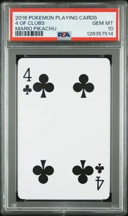 2016 POKEMON PLAYING CARDS MARIO PIKACHU 4 OF CLUBS PSA 10 - Image 1