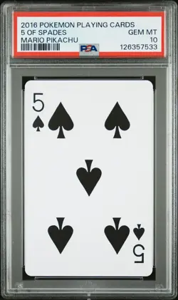 2016 POKEMON PLAYING CARDS MARIO PIKACHU 5 OF SPADES PSA 10 - Image 1