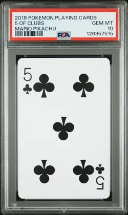 2016 POKEMON PLAYING CARDS MARIO PIKACHU 5 OF CLUBS PSA 10 - Image 1