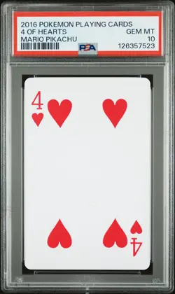 2016 POKEMON PLAYING CARDS MARIO PIKACHU 4 OF HEARTS PSA 10 - Image 1