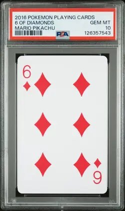 2016 POKEMON PLAYING CARDS MARIO PIKACHU 6 OF DIAMONDS PSA 10 - Image 1