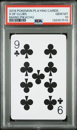 2016 POKEMON PLAYING CARDS MARIO PIKACHU 9 OF CLUBS PSA 10 - Image 1