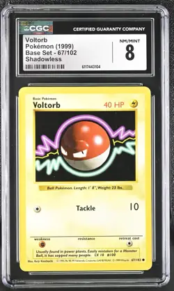 Pokemon Card Voltorb 67/102 Shadowless Base Set 1999 CGC 8 NM/M - Image 1