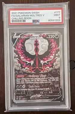2021 POKEMON CHILLING REIGN GALARIAN MOLTRES V ALTERNATE ART 177/198 PSA 9 MINT - Image 1
