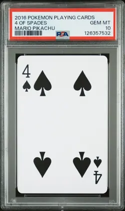 2016 POKEMON PLAYING CARDS MARIO PIKACHU 4 OF SPADES PSA 10 - Image 1