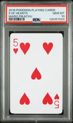 2016 POKEMON PLAYING CARDS MARIO PIKACHU 5 OF HEARTS PSA 10 - Image 1