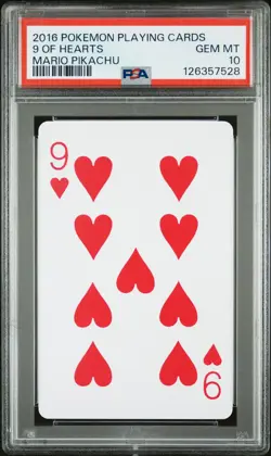 2016 POKEMON PLAYING CARDS MARIO PIKACHU 9 OF HEARTS PSA 10 - Image 1