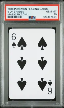2016 POKEMON PLAYING CARDS MARIO PIKACHU 6 OF SPADES PSA 10 - Image 1