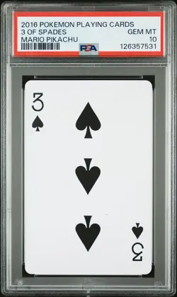 2016 POKEMON PLAYING CARDS MARIO PIKACHU 3 OF SPADES PSA 10 - Image 1
