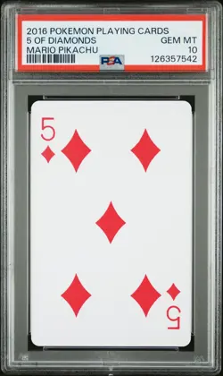 2016 POKEMON PLAYING CARDS MARIO PIKACHU 5 OF DIAMONDS PSA 10 - Image 1