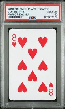 2016 POKEMON PLAYING CARDS MARIO PIKACHU 8 OF HEARTS PSA 10 - Image 1